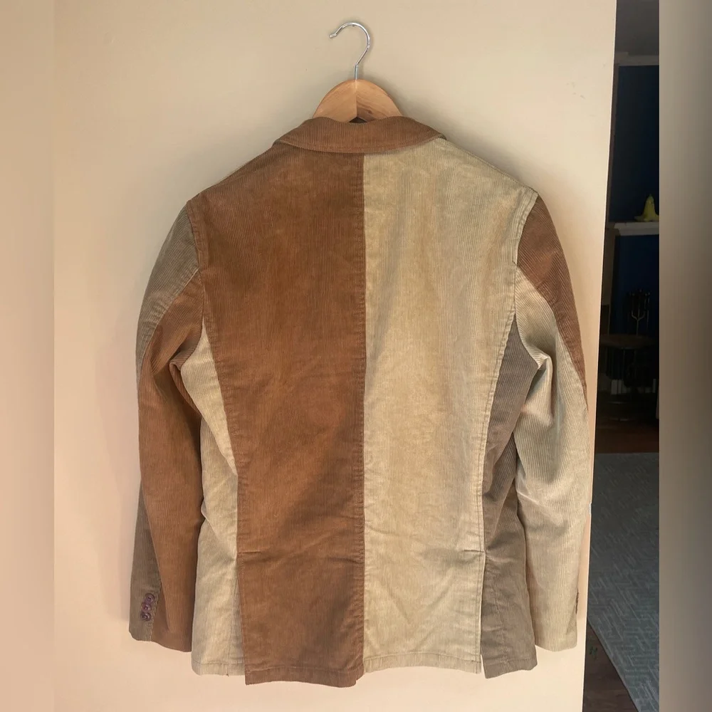 Mark McNairy Mens Corduroy Patchwork Blazer Jacket Size 38 Brown‎ Tones USA #